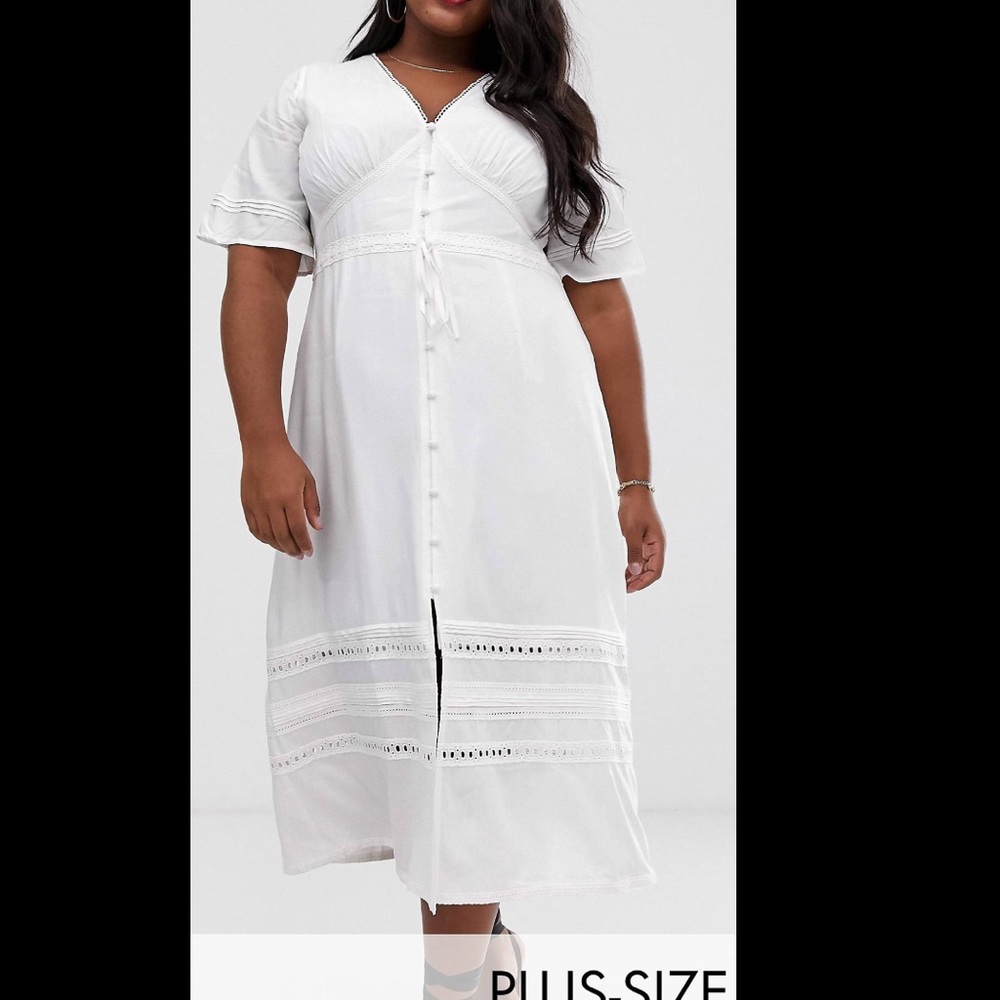 Button front maxi dress with crochet lace panels
